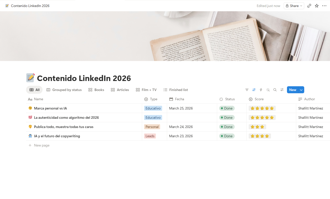 Contenido LinkedIn en Notion